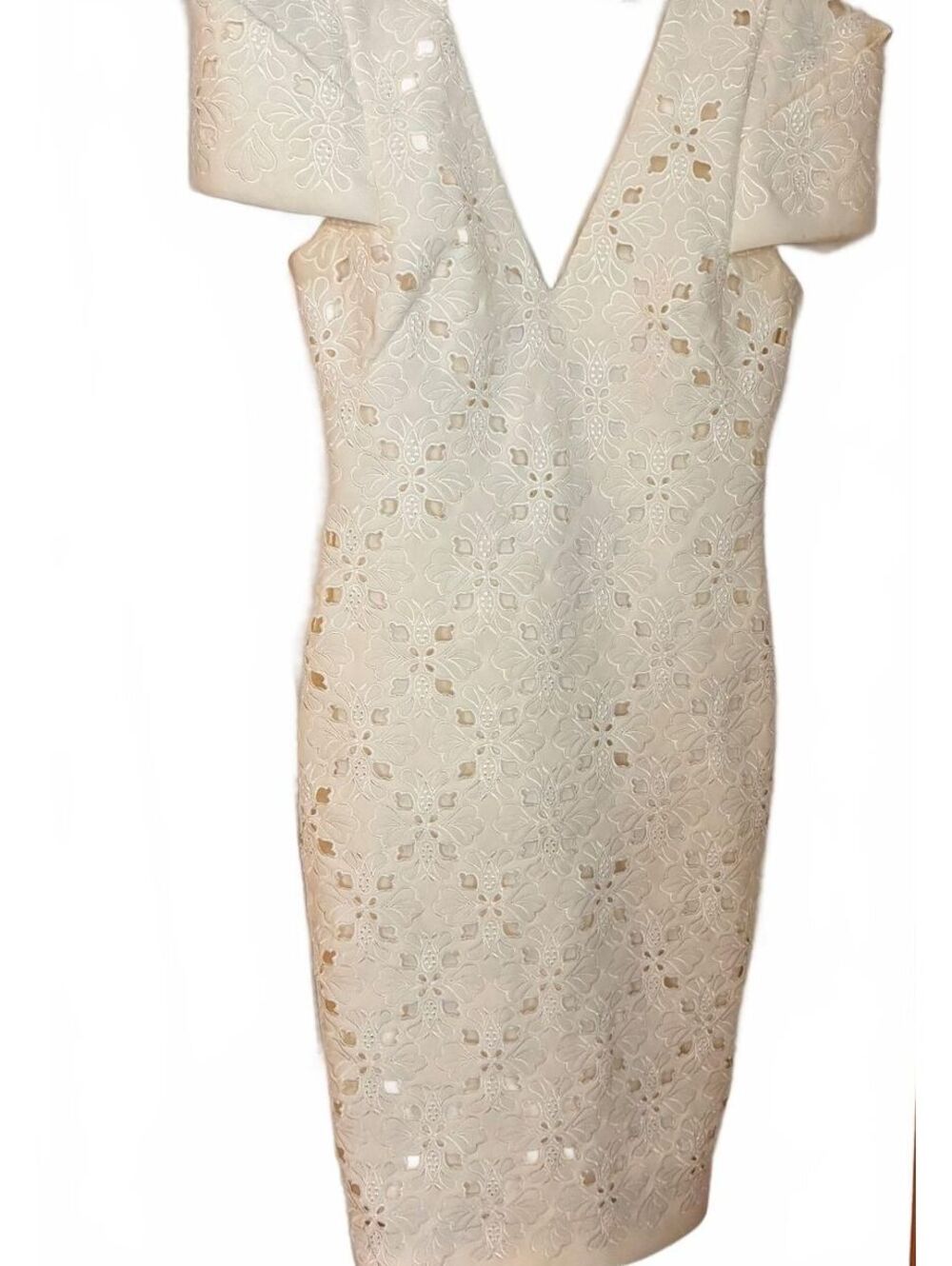 Badgley Mischka White Lace V-Neck Midi Dress Size 8